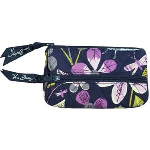 Vera Bradley Nightingale Floral Coin and Key Mini Wallet Pouch Navy Blue Purple